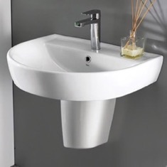 Round White Ceramic Semi-Pedestal Sink